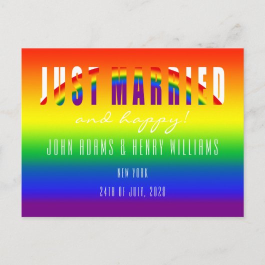 ゲイカップルたった今結婚しましたLGBTゲイ結婚の駆け落ち ポストカード (正面)