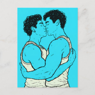 ゲイカップルのキスアート - 温かいLGBTQアート ポストカード