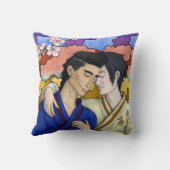 ゲイカップルの浮世絵スタイル日本の中 クッション (裏面)