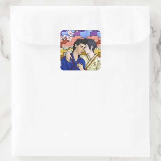ゲイカップルの浮世絵スタイル日本の中 スクエアシール (バッグ)