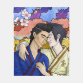ゲイカップルの浮世絵スタイル日本の中 フリースブランケット (正面)