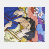 ゲイカップルの浮世絵スタイル日本の中 フリースブランケット (正面(横))