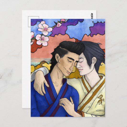 ゲイカップルの浮世絵スタイル日本の中 ポストカード (正面/裏面)