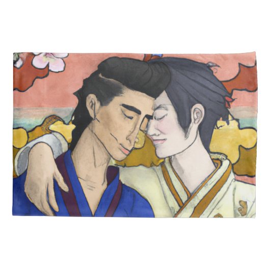 ゲイカップルの浮世絵スタイル日本の中 枕カバー (裏面)