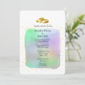 ゲイカップルの虹の水彩画とゴールドのスパークル 招待状 (スタンド正面)