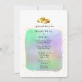 ゲイカップルの虹の水彩画とゴールドのスパークル 招待状 (正面)