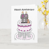 ゲイカップルの記念日 犬とケーキの上のイラスト カード (黄色い花)