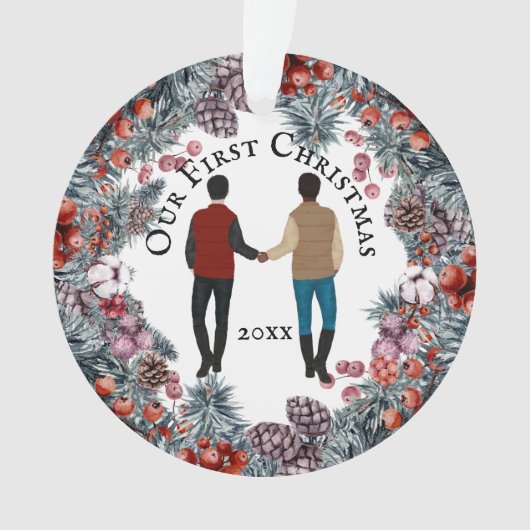 ゲイカップルアフリカ系アメリカホリーリース オーナメント (正面)