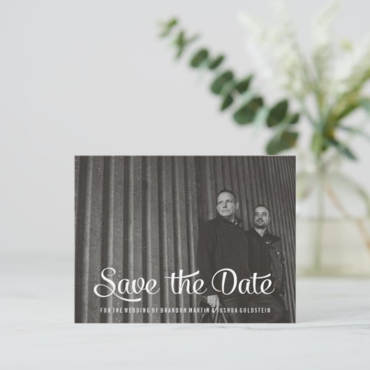 ゲイカップルレトロ日付の写真を保存 案内ポストカード (スタンド正面)