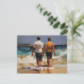 ゲイカップル歩くオンビーチ ポストカード (スタンド正面)