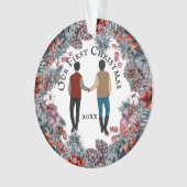 ゲイカップル白人アフリカ系アメリカ人男性リース オーナメント (正面)