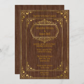 ゲイカップル茶色のバーンウッドと金ゴールドのフレーム結婚ズ 招待状 (正面/裏面)