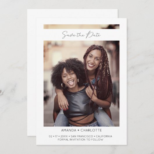 ゲイガールズ婚約シンプルフォトインスタントエフェクト セーブザデート (正面/裏面)