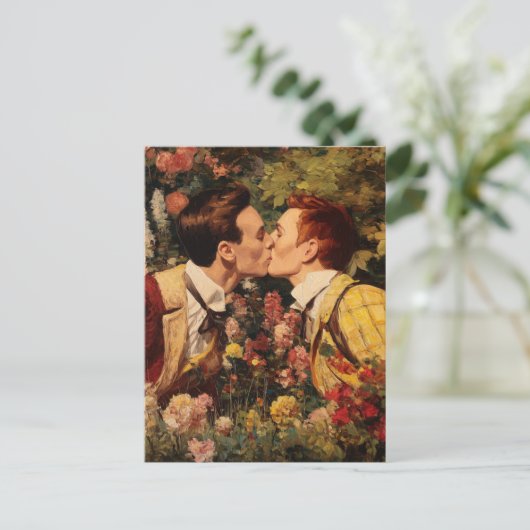 ゲイキスをするの男たちが花園に ポストカード (スタンド正面)