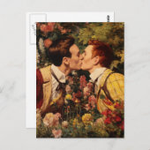 ゲイキスをするの男たちが花園に ポストカード (正面/裏面)