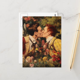 ゲイキスをするの男たちが花園に ポストカード