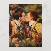 ゲイキスをするの男たちが花園に ポストカード (正面)