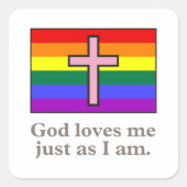 ゲイキリスト教国旗のスローガン スクエアシール (正面)