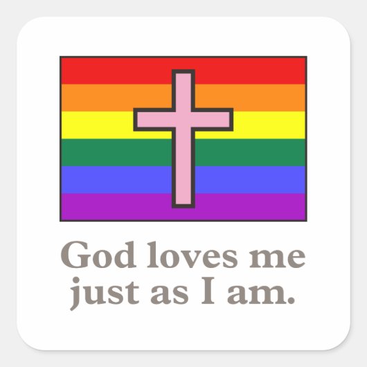 ゲイキリスト教国旗のスローガン スクエアシール (正面)
