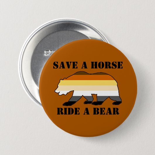 ゲイクマの色馬に乗って熊を保存 缶バッジ (正面&裏面)