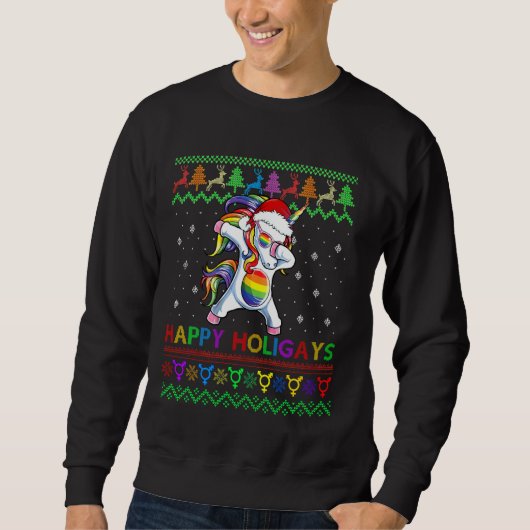 ゲイクリスマスセーターHappy Holigays Rainbow Dabbi スウェットシャツ (正面)