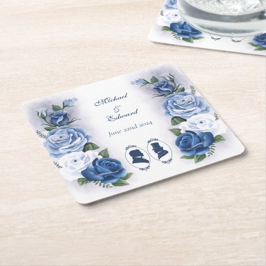 ゲイグロームズリージェンシーブルーバラ スクエアペーパーコースター (アングル)