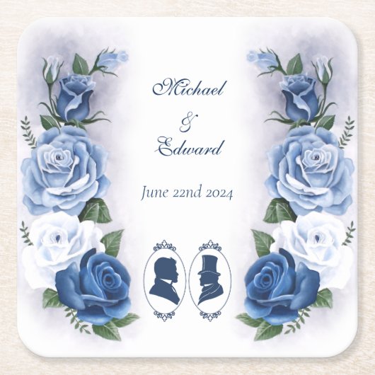 ゲイグロームズリージェンシーブルーバラ スクエアペーパーコースター (正面)