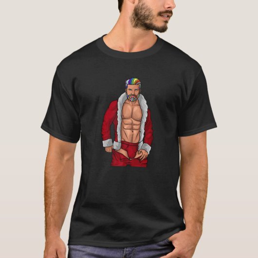 ゲイサンタクロースLGBTQレインボークリスマスクリスマスギフト Tシャツ (正面)