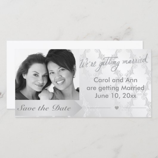 ゲイシルバーダマスク結婚式の写真日付を保存 セーブザデート (正面/裏面)