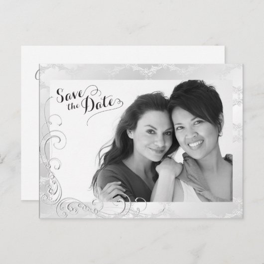 ゲイシルバーダマスク結婚式の写真日付を保存 案内ポストカード (正面/裏面)