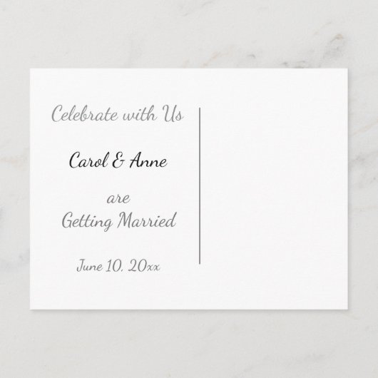 ゲイシルバーダマスク結婚式の写真日付を保存 案内ポストカード (裏面)