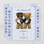 ゲイスタッグパーティー – ブルーテディベアズ招待 招待状 (正面/裏面)