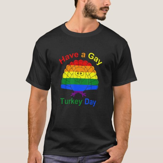 ゲイターキーデーLgbtゲイプライドターキーレインボを食べる Tシャツ (正面)