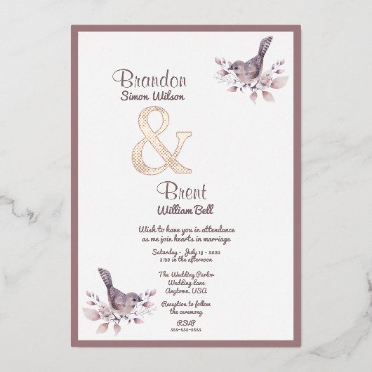 ゲイダスティブルゴーニュとバラ金ゴールドアンパサンド 箔招待状 (正面)