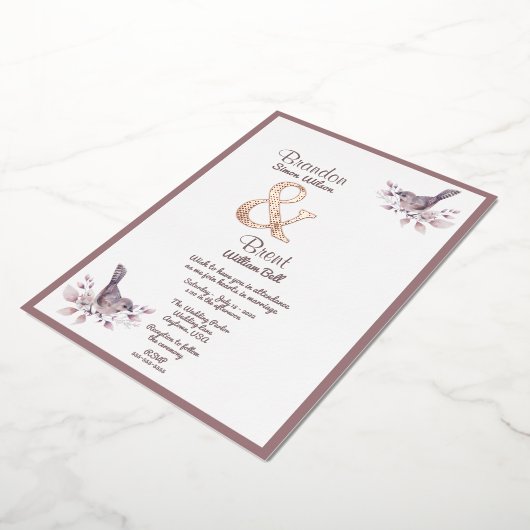 ゲイダスティブルゴーニュとバラ金ゴールドアンパサンド 箔招待状 (回転した状態)