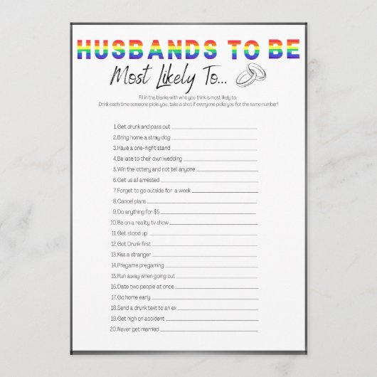 ゲイバチュラーパーティゲーム,最も可能性が高い 招待状 (正面)