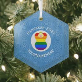 ゲイプライスブロンドエンジェルハヌカーパーソナライズされた国旗 ガラスオーナメント