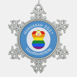 ゲイプライスブロンドエンジェルハヌカーパーソナライズされた国旗 スノーフレークピューターオーナメント