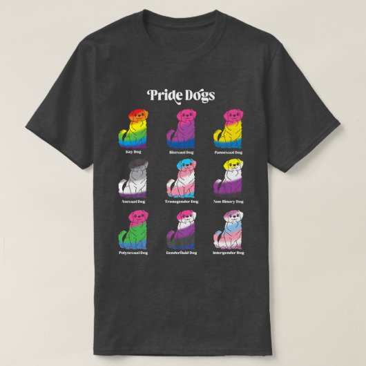 ゲイプライドかわいいズドッグアニメLGBTQジェンドルフルードトランス Tシャツ (デザイン正面)