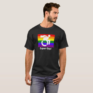 ゲイプライドすごいゲイスーパーヒーロー車いすロゴLGBT Tシャツ