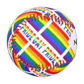 ゲイプライドとレインボーの国旗があなたの名で飾られている 野球ボール (正面左)