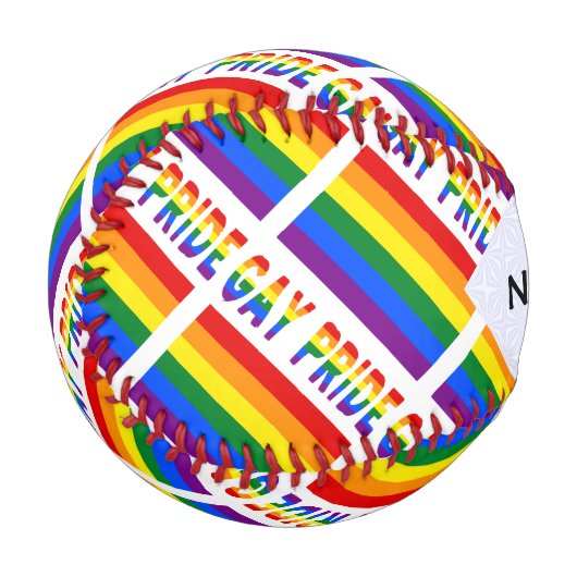 ゲイプライドとレインボーの国旗があなたの名で飾られている 野球ボール (正面左)