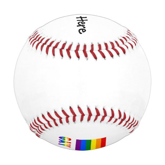 ゲイプライドとレインボーの旗と名 野球ボール (裏面)