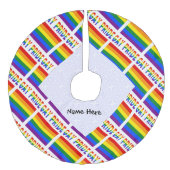 ゲイプライドとレインボー国旗のタイル貼りパーソナライズされた フェイクリネンツリースカート (正面)