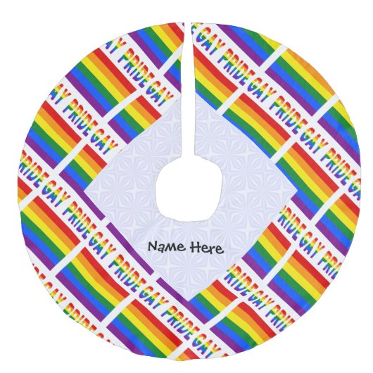 ゲイプライドとレインボー国旗のタイル貼りパーソナライズされた フェイクリネンツリースカート (正面)