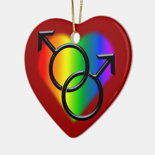 ゲイプライドのオーナメントのパーソナライズな虹愛ギフト セラミックオーナメント (左)