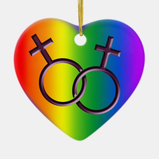 ゲイプライドのオーナメントパーソナライズなレズビアン愛ギフト セラミックオーナメント (正面)