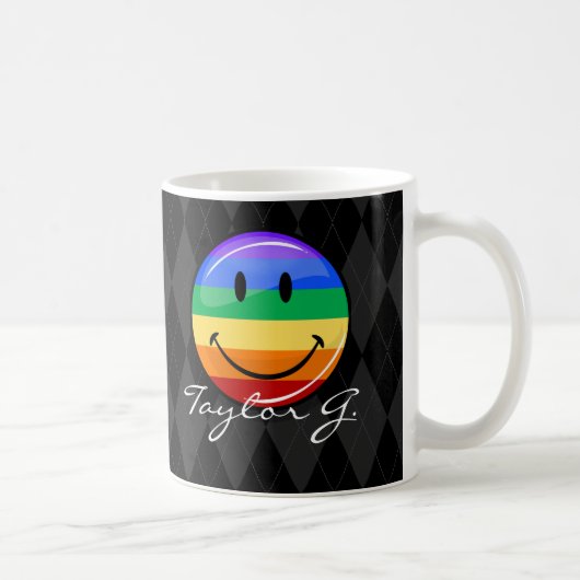 ゲイプライドの光沢がある円形の幸せな旗 コーヒーマグカップ (右)