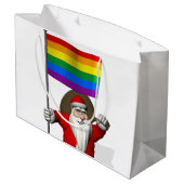 ゲイプライドの虹の旗を持つサンタクロース ラージペーパーバッグ (裏面アングル)