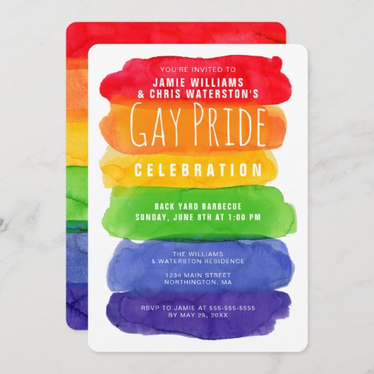 ゲイプライドウォーターカラーレインボーデジタル招待状 招待状 (正面/裏面)